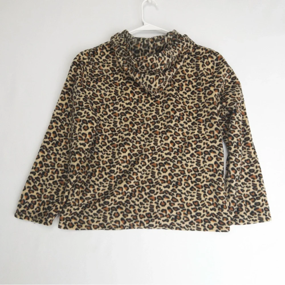 Nick‎ & Sarah Cheetah Fleece Jacket Womens XL Leopard Hoodie Hooded Full Zip